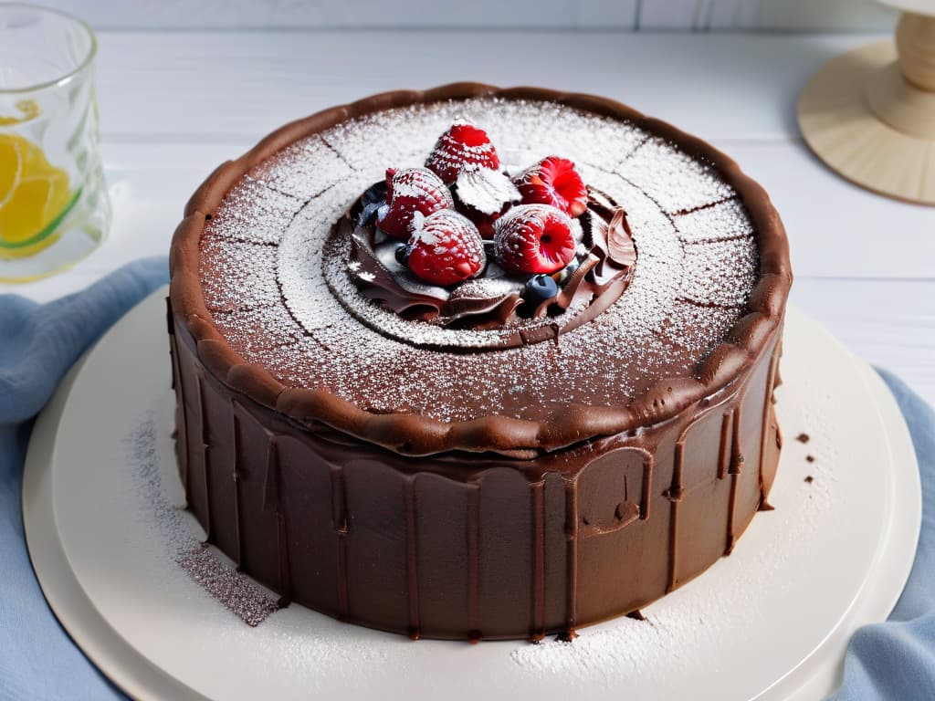  An ultradetailed 8k image of a beautifully styled vegan chocolate cake on a marble countertop, topped with fresh raspberries and a light dusting of powdered sugar. The cake is perfectly sliced to reveal its moist, decadent layers, showcasing a rich and indulgent texture. The minimalist composition highlights the elegant simplicity of plantbased baking, inviting viewers to explore the world of dairyfree vegan desserts with sophistication and flair. hyperrealistic, full body, detailed clothing, highly detailed, cinematic lighting, stunningly beautiful, intricate, sharp focus, f/1. 8, 85mm, (centered image composition), (professionally color graded), ((bright soft diffused light)), volumetric fog, trending on instagram, trending on tumblr, HDR 4K, 8K