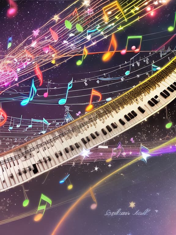  Wallpaper with music notation, piano and sparkling stars