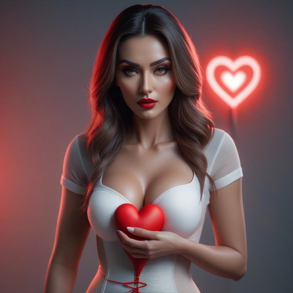  Stick a red heart of a girl on the medical bandage to the model. hyperrealistic, full body, detailed clothing, highly detailed, cinematic lighting, stunningly beautiful, intricate, sharp focus, f/1. 8, 85mm, (centered image composition), (professionally color graded), ((bright soft diffused light)), volumetric fog, trending on instagram, trending on tumblr, HDR 4K, 8K