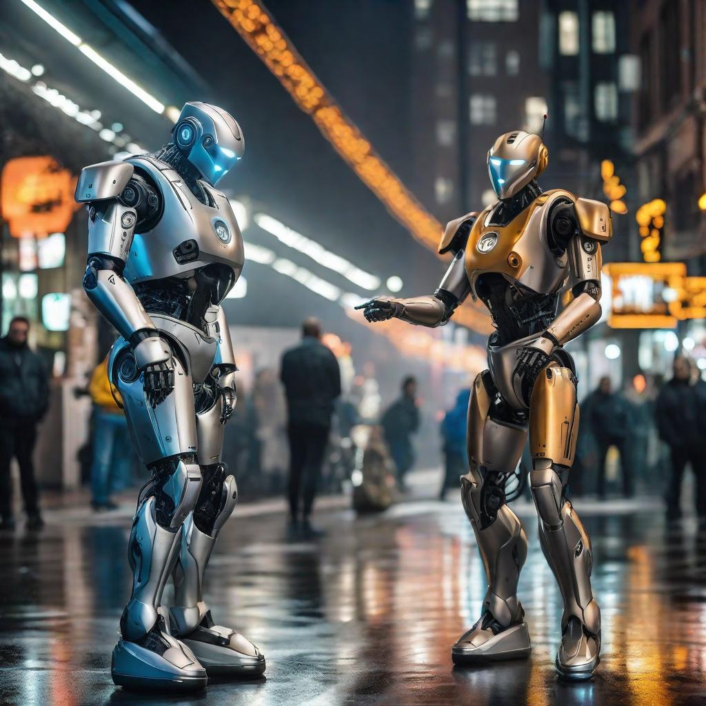  Robots IA hyperrealistic, full body, detailed clothing, highly detailed, cinematic lighting, stunningly beautiful, intricate, sharp focus, f/1. 8, 85mm, (centered image composition), (professionally color graded), ((bright soft diffused light)), volumetric fog, trending on instagram, trending on tumblr, HDR 4K, 8K