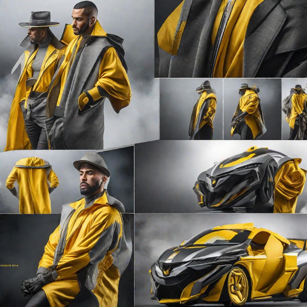  create a banner with yellow and gray colors hyperrealistic, full body, detailed clothing, highly detailed, cinematic lighting, stunningly beautiful, intricate, sharp focus, f/1. 8, 85mm, (centered image composition), (professionally color graded), ((bright soft diffused light)), volumetric fog, trending on instagram, trending on tumblr, HDR 4K, 8K