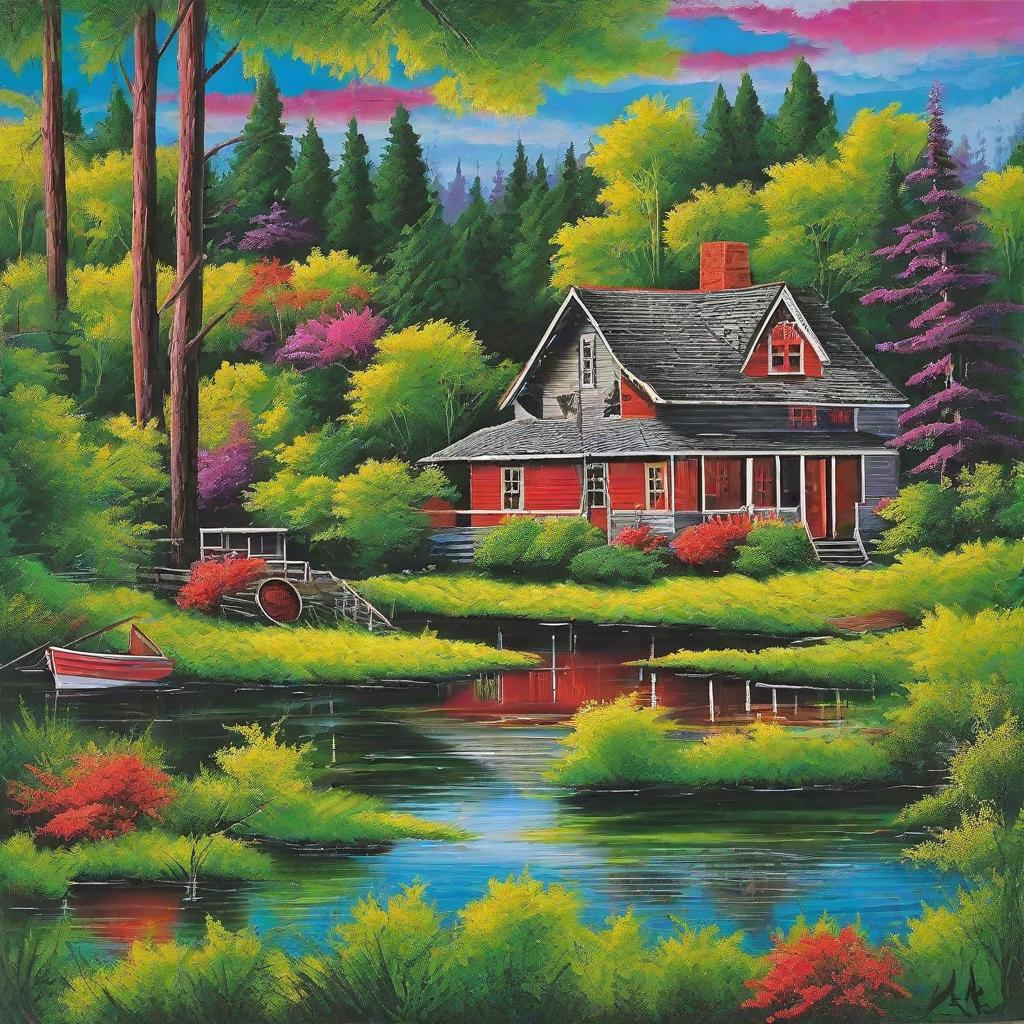  masterpiece, best quality, painiting in bob ross style