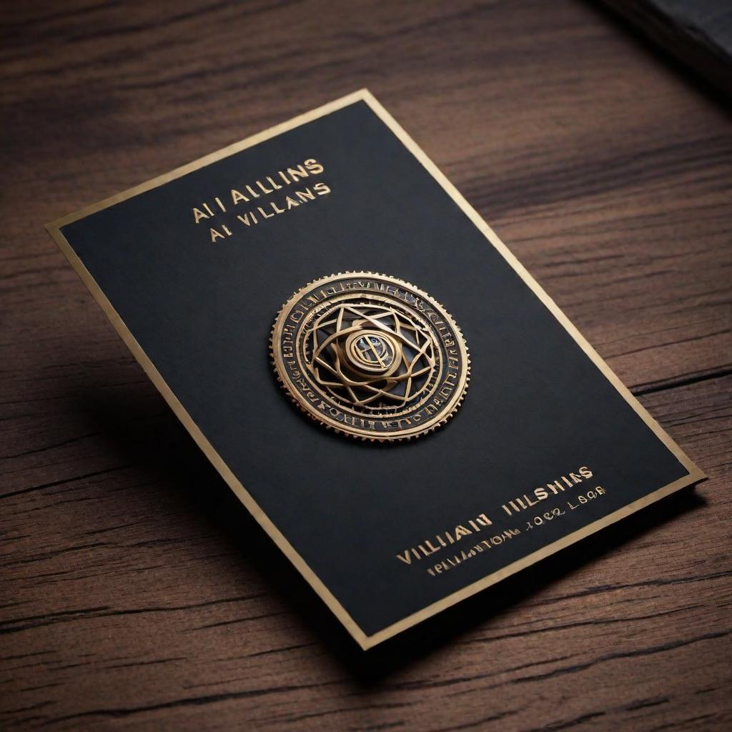  Ai Villains business card logo hyperrealistic, full body, detailed clothing, highly detailed, cinematic lighting, stunningly beautiful, intricate, sharp focus, f/1. 8, 85mm, (centered image composition), (professionally color graded), ((bright soft diffused light)), volumetric fog, trending on instagram, trending on tumblr, HDR 4K, 8K