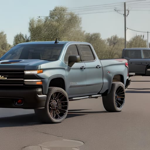 redshift style Lowered gray Chevy Silverado crew cab with rims
