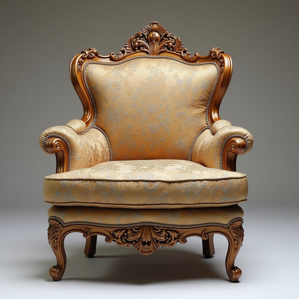  good quality, high quality, an intricately designed antique chair featuring ornate carvings and luxurious upholstery, perfect for elegant interiors.