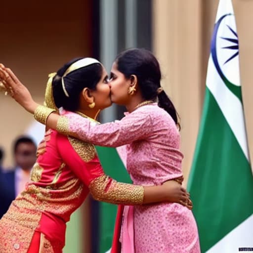  Female India and Female Sri Lanka kiss to Male Pakistan