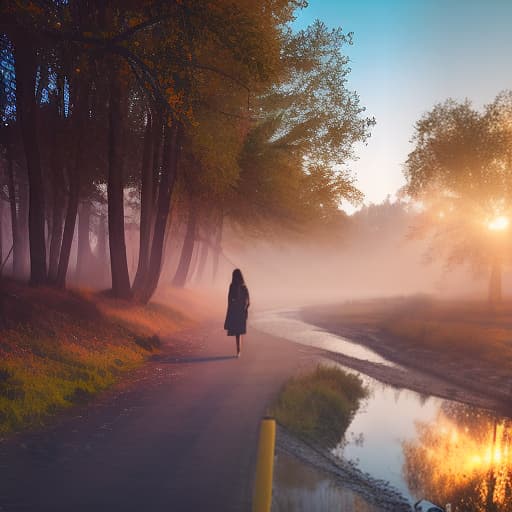 nvinkpunk Beautiful girl with long black hair, long dress, walking on the banks of the river, tall trees, amid small yellow and white roses, pure picture, 8k hyperrealistic, full body, detailed clothing, highly detailed, cinematic lighting, stunningly beautiful, intricate, sharp focus, f/1. 8, 85mm, (centered image composition), (professionally color graded), ((bright soft diffused light)), volumetric fog, trending on instagram, trending on tumblr, HDR 4K, 8K