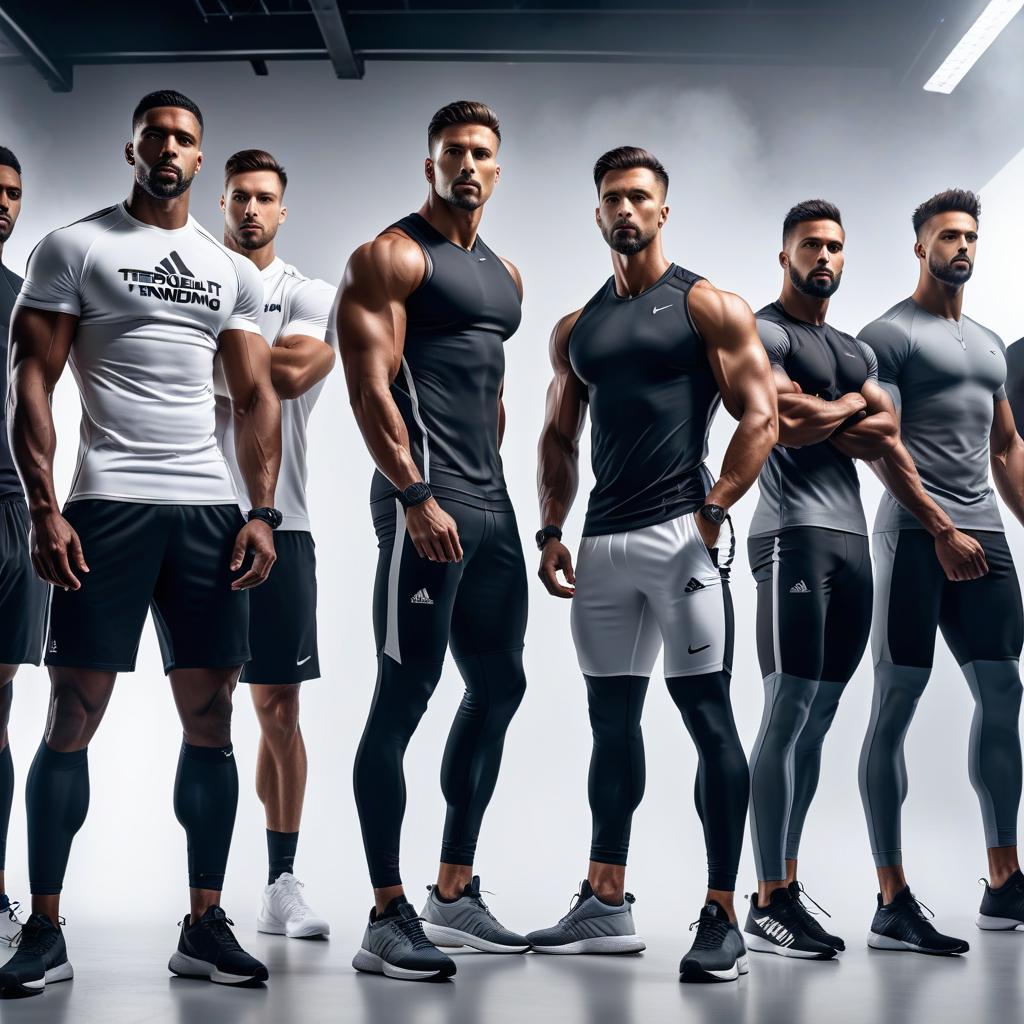  Photoshoot, against a white background, a group of young, slim men, wearing sportswear, looking ahead. hyperrealistic, full body, detailed clothing, highly detailed, cinematic lighting, stunningly beautiful, intricate, sharp focus, f/1. 8, 85mm, (centered image composition), (professionally color graded), ((bright soft diffused light)), volumetric fog, trending on instagram, trending on tumblr, HDR 4K, 8K