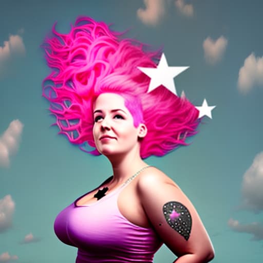 estilovintedois Woman with pink hair and a star on her head giantess breast