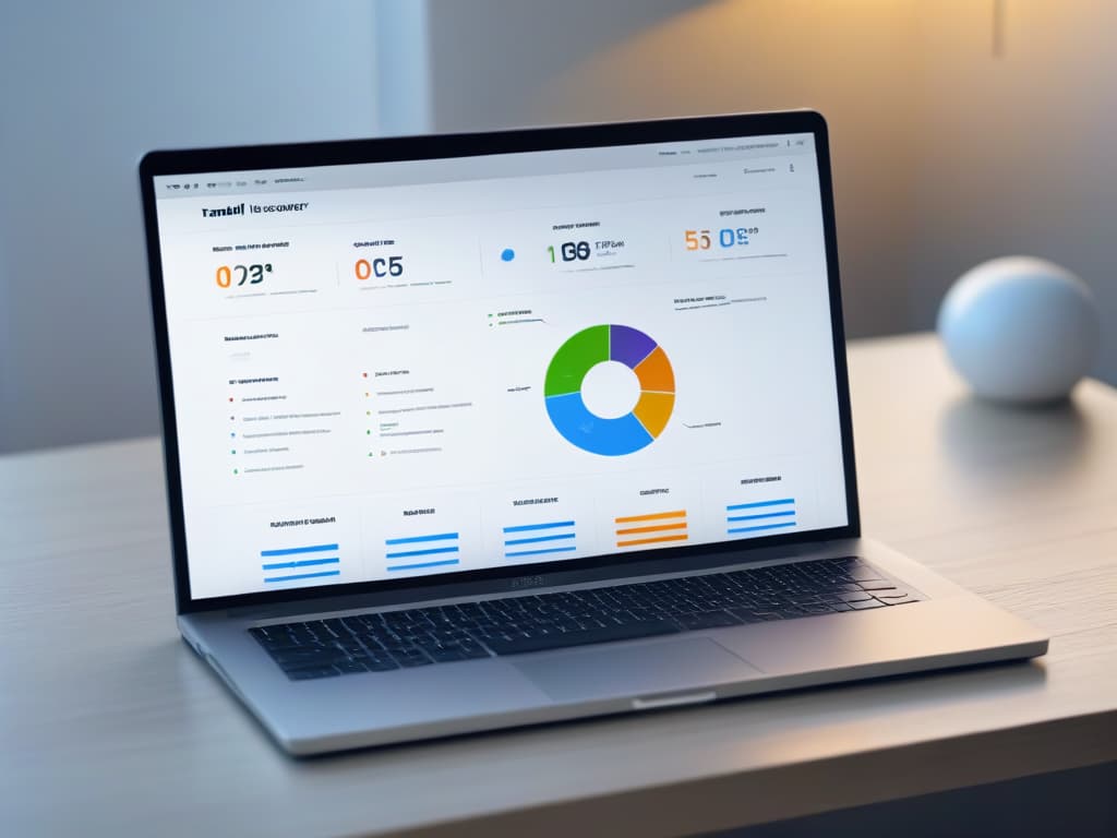  A minimalist, highresolution image of a sleek, modern email marketing analytics dashboard displayed on a computer screen. The dashboard features graphs, charts, and statistics related to email campaign performance for a bakery, with colorful and visually appealing data representations. The design is clean, with a simple color palette and sharp, professional aesthetics that convey efficiency and success in email marketing strategies for bakeries. hyperrealistic, full body, detailed clothing, highly detailed, cinematic lighting, stunningly beautiful, intricate, sharp focus, f/1. 8, 85mm, (centered image composition), (professionally color graded), ((bright soft diffused light)), volumetric fog, trending on instagram, trending on tumblr, HDR 4K, 8K