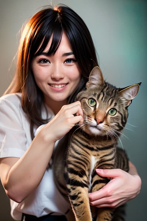  I'm holding a cat, a cat, a cat, (8k, RAW photo, best quality, masterpiece:1.2), High detail RAW color photo, professional photograph, cowboyshot, (realistic, photo realistic:1.37), ((best quality)), 1 girl, cinematic light, (finerly detailed face:1.2), (masterpiece:1.5), (best quality:1.2), (smiling:1.2), (looking at viewer:1.2)