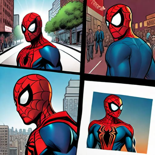  American style (modern) comic about spider man , digital color comicbook style, Draw a crowded city street with people walking in different directions.. hyperrealistic, full body, detailed clothing, highly detailed, cinematic lighting, stunningly beautiful, intricate, sharp focus, f/1. 8, 85mm, (centered image composition), (professionally color graded), ((bright soft diffused light)), volumetric fog, trending on instagram, trending on tumblr, HDR 4K, 8K