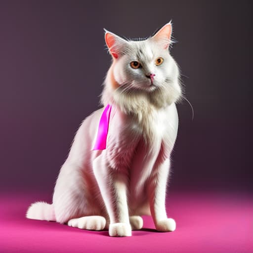  pink cat hyperrealistic, full body, detailed clothing, highly detailed, cinematic lighting, stunningly beautiful, intricate, sharp focus, f/1. 8, 85mm, (centered image composition), (professionally color graded), ((bright soft diffused light)), volumetric fog, trending on instagram, trending on tumblr, HDR 4K, 8K