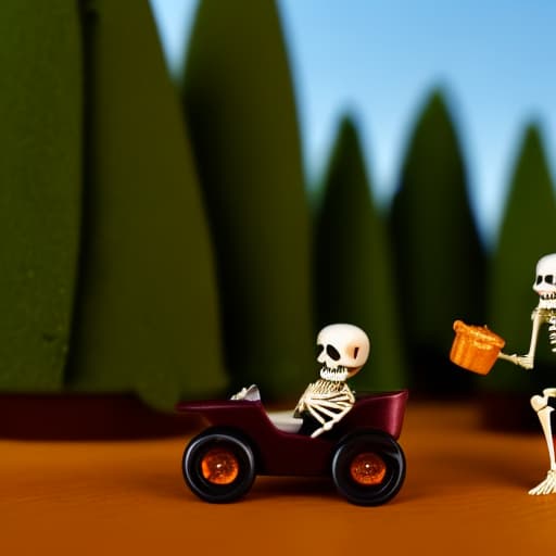  Skeleton driving a rocket with a girl