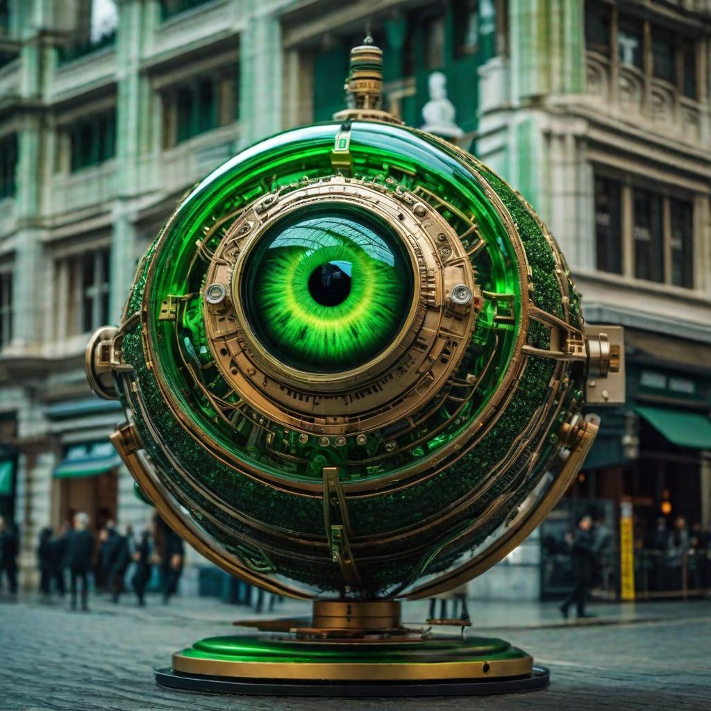  magnificent giant eyeball vision unify bright green matrix eyeball robotic hyperrealistic, full body, detailed clothing, highly detailed, cinematic lighting, stunningly beautiful, intricate, sharp focus, f/1. 8, 85mm, (centered image composition), (professionally color graded), ((bright soft diffused light)), volumetric fog, trending on instagram, trending on tumblr, HDR 4K, 8K