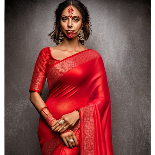 portrait+ style Red saree muscle punching