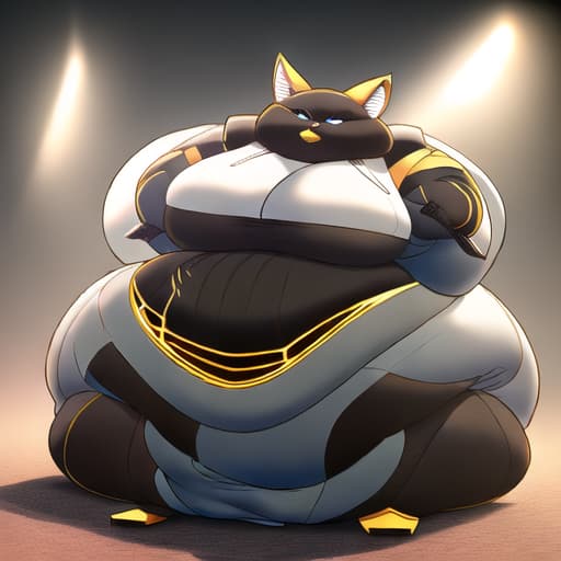  furry, cat, anthropomorphic, obese hyperrealistic, full body, detailed clothing, highly detailed, cinematic lighting, stunningly beautiful, intricate, sharp focus, f/1. 8, 85mm, (centered image composition), (professionally color graded), ((bright soft diffused light)), volumetric fog, trending on instagram, trending on tumblr, HDR 4K, 8K