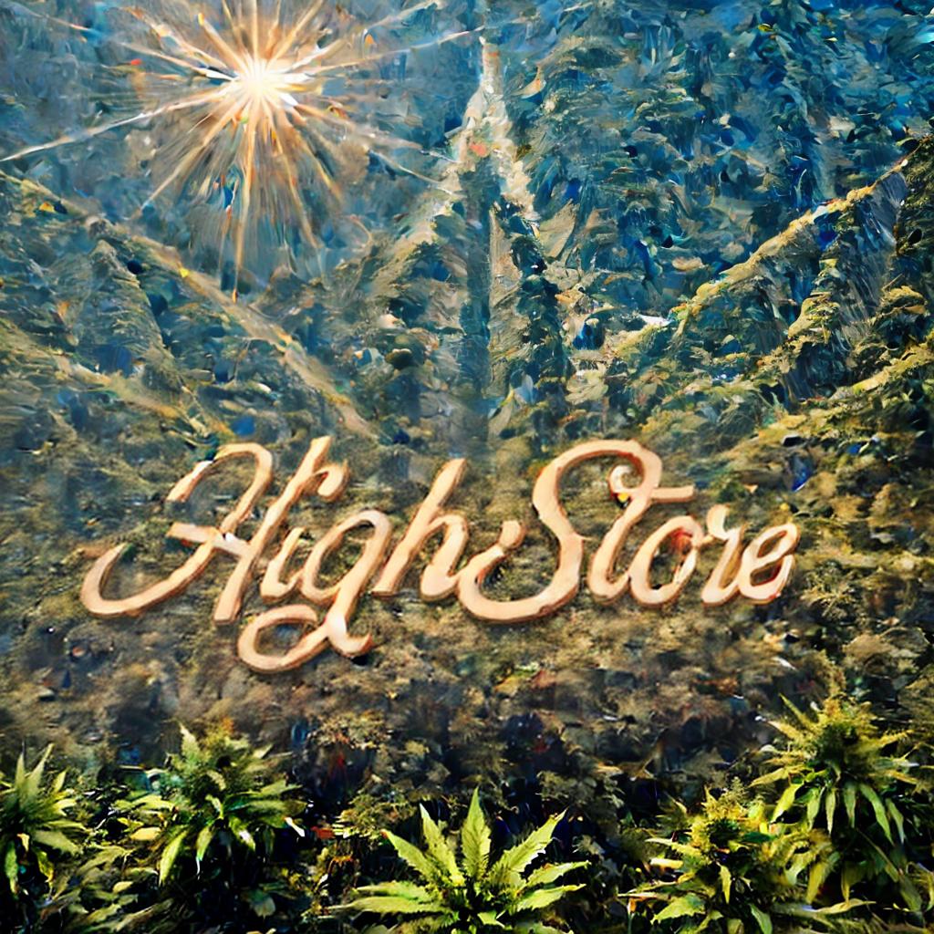  3d render of the word &quot;High Store&quot;, in background a fantasy rich world, psychedelic, cannabis, creative artwork, best quality, ultrahigh resolution, highly detailed, (sharp focus), masterpiece, (centered image composition), (professionally color graded), ((bright soft diffused light)), trending on instagram, trending on tumblr, HDR 4K