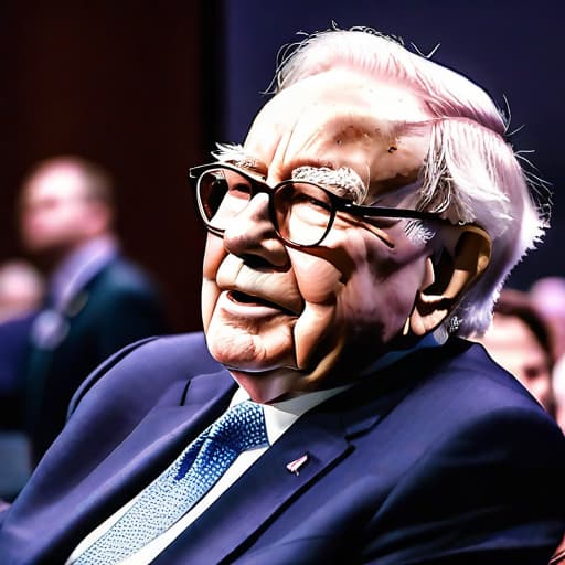  Warren Buffett's Financial Insights at Berkshire Hathaway Meeting hyperrealistic, full body, detailed clothing, highly detailed, cinematic lighting, stunningly beautiful, intricate, sharp focus, f/1. 8, 85mm, (centered image composition), (professionally color graded), ((bright soft diffused light)), volumetric fog, trending on instagram, trending on tumblr, HDR 4K, 8K