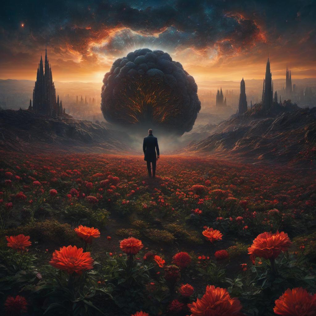  (stylized by Tomasz Alen Kopera:1.3) , dark art, dense flower field and Perseid meteor in background, landscape of a (Barcelona:1.2) , very Bizarre and 1600'S, Hurricane, Glitchcore, Amaro, layered textures, ornate, intricate artistic color, complimentary colors, very inspirational, atmosphere, fine artistic composition, sunny, theatrical hyperrealistic, full body, detailed clothing, highly detailed, cinematic lighting, stunningly beautiful, intricate, sharp focus, f/1. 8, 85mm, (centered image composition), (professionally color graded), ((bright soft diffused light)), volumetric fog, trending on instagram, trending on tumblr, HDR 4K, 8K