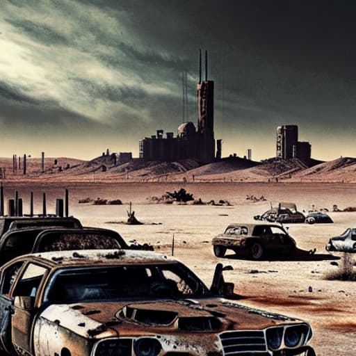  A post-apocalyptic wasteland in the style of Mad Max