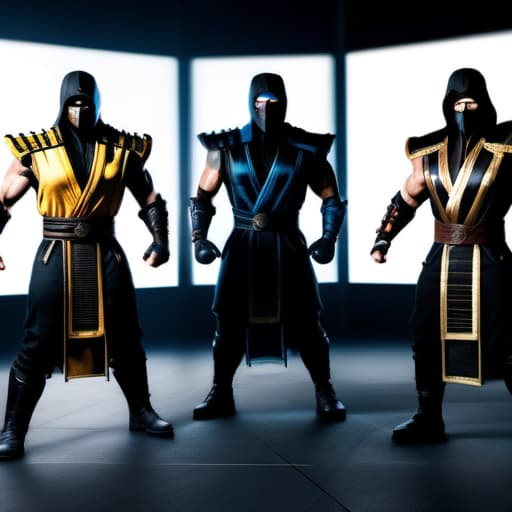  Mortal Kombat style, men hyperrealistic, full body, detailed clothing, highly detailed, cinematic lighting, stunningly beautiful, intricate, sharp focus, f/1. 8, 85mm, (centered image composition), (professionally color graded), ((bright soft diffused light)), volumetric fog, trending on instagram, trending on tumblr, HDR 4K, 8K