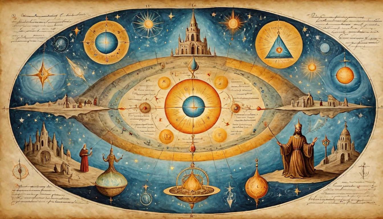  on parchment, surrealism+++, Perfect energy alignment, celestial harmonics, figure glowing with divine resonance, radiant, transcendent(mysterious, provocative, symbolic,muted color)+++