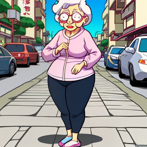  granny de Japón en calzones en la calle Cartoon network