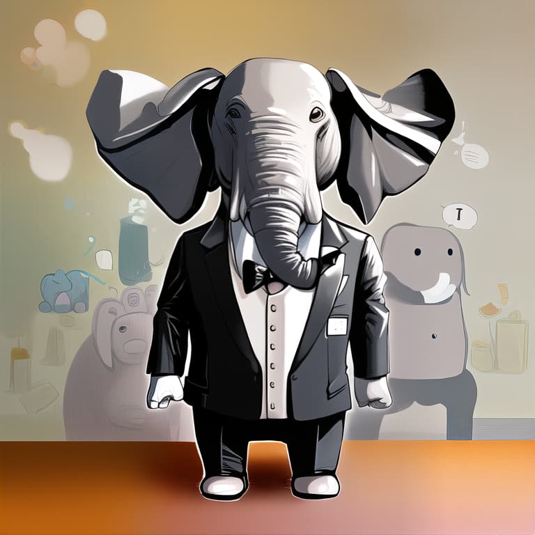  An elephant wearing a tuxedo,