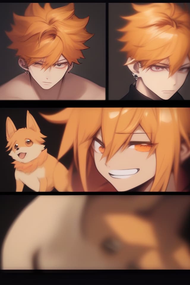  (One beautiful man) (one orange hair color) (there is no dog) (Humanoid Beastman) (Has Dog Ears) (Face Is Human), Masterpiece, (Handsome), (Orange Hair Color) Dog Ears), High Quality, 8k,