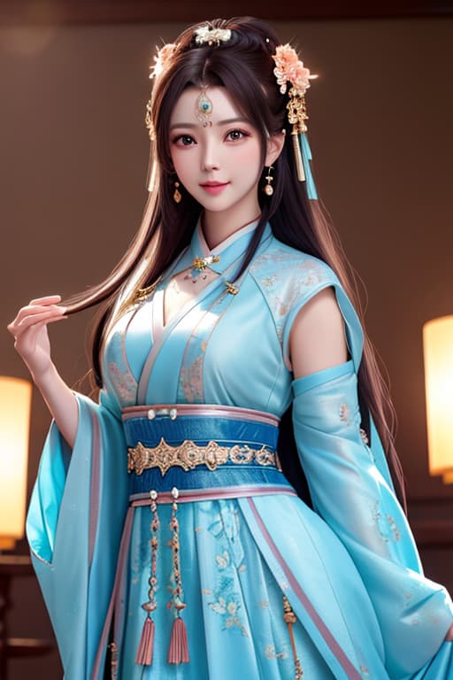  best quality, masterpiece, highres, 1girl,blush,(seductive smile:0.8),star shaped pupils,china hanfu,hair ornament,necklace, jewelry,Beautiful face,upon body, tyndall effect,photorealistic, dark studio, rim lighting, two tone lighting,(high detailed skin:1.2), 8k uhd, dslr, soft lighting, high quality, volumetric lighting, candid, Photograph, high resolution, 4k, 8k, Bokeh hyperrealistic, full body, detailed clothing, highly detailed, cinematic lighting, stunningly beautiful, intricate, sharp focus, f/1. 8, 85mm, (centered image composition), (professionally color graded), ((bright soft diffused light)), volumetric fog, trending on instagram, trending on tumblr, HDR 4K, 8K