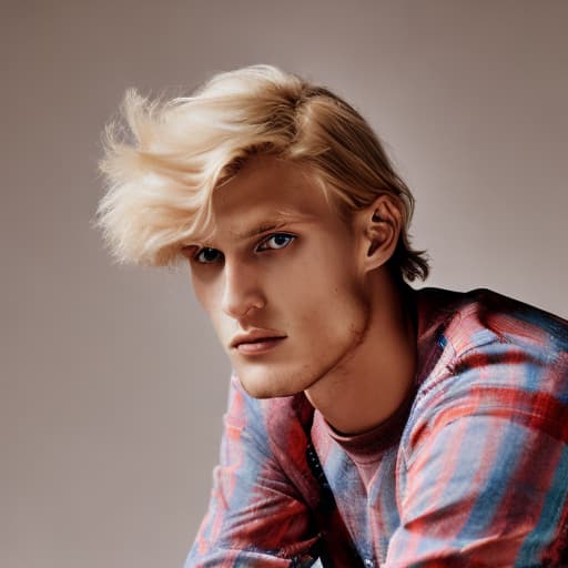 portrait+ style Russian queer supermodel blonde hunk dude face