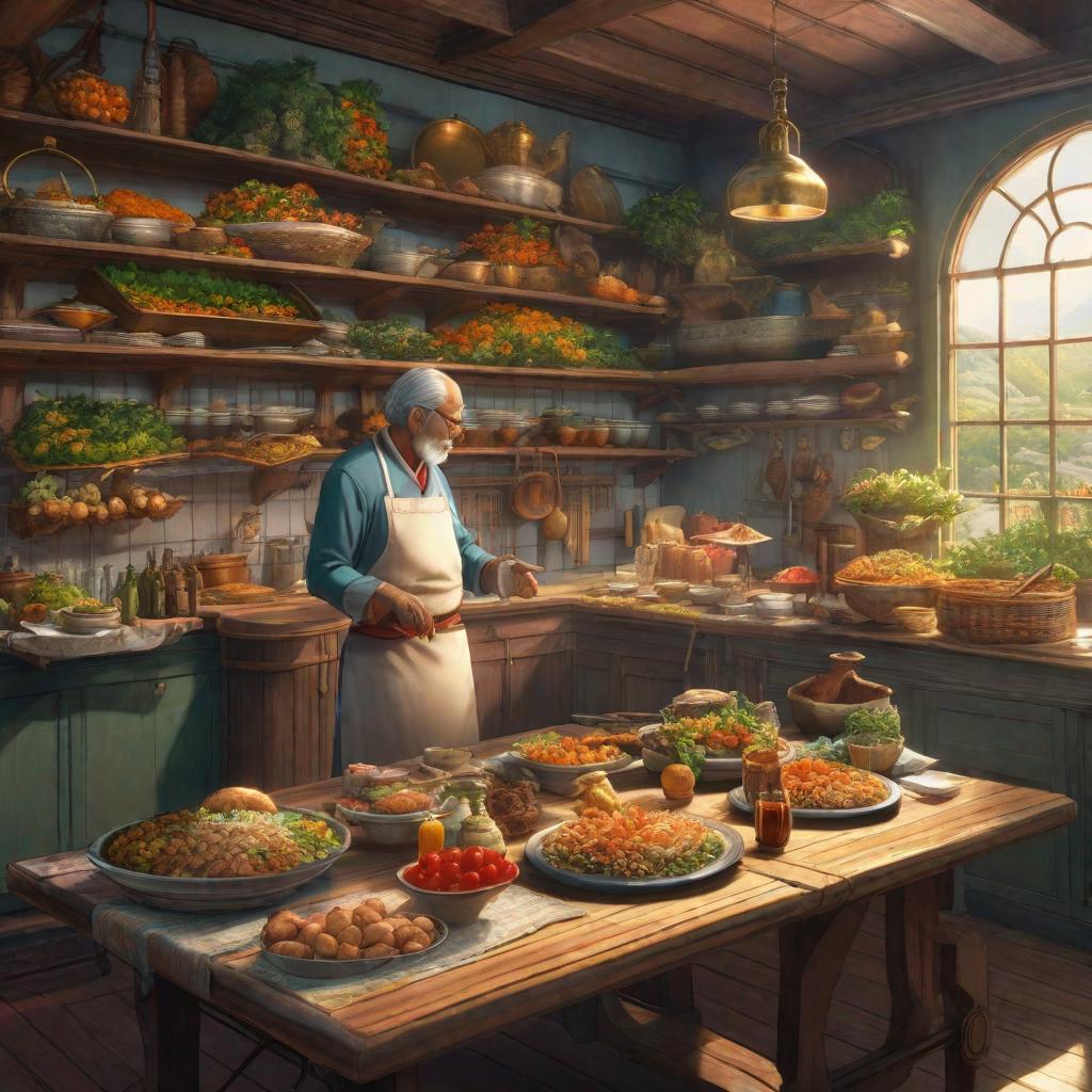  comida, anime concept art by Hayao Miyazaki, featured on pixiv, fantasy art, concept art, official art, high detailed hyperrealistic, full body, detailed clothing, highly detailed, cinematic lighting, stunningly beautiful, intricate, sharp focus, f/1. 8, 85mm, (centered image composition), (professionally color graded), ((bright soft diffused light)), volumetric fog, trending on instagram, trending on tumblr, HDR 4K, 8K