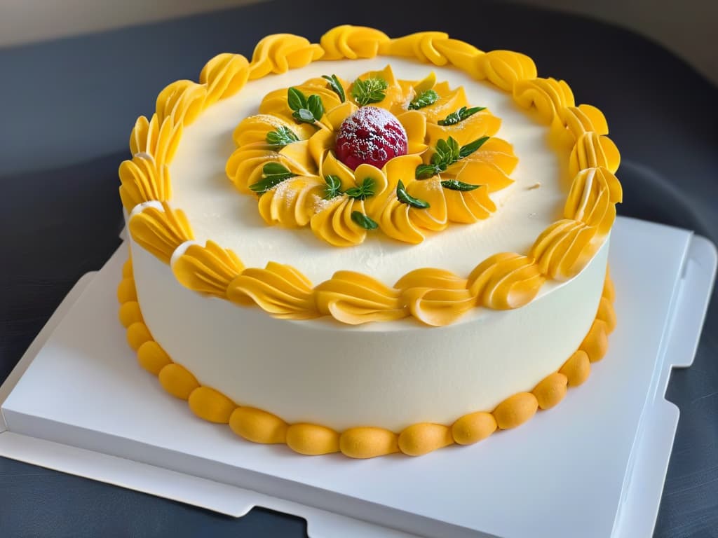  A minimalistic and elegant image of a person's hands delicately decorating a cake with intricate piping, showcasing the artistry and detail involved in participating in online baking contests from home. The focus is on the precision and skill required in pastry decoration, with a soft, neutral background that enhances the sophisticated and professional tone of the article. hyperrealistic, full body, detailed clothing, highly detailed, cinematic lighting, stunningly beautiful, intricate, sharp focus, f/1. 8, 85mm, (centered image composition), (professionally color graded), ((bright soft diffused light)), volumetric fog, trending on instagram, trending on tumblr, HDR 4K, 8K