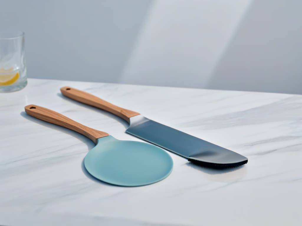  An ultradetailed 8k image of three sleek, modern silicone spatulas in varying sizes and colors, elegantly arranged on a pristine marble countertop with soft natural lighting casting gentle shadows. The spatulas showcase impeccable craftsmanship and ergonomic design, emphasizing their versatility and durability for pastry and baking enthusiasts. The minimalist composition highlights the subtle textures and vibrant hues of the spatulas, creating a visually captivating and aspirational scene that perfectly complements the professional and informative tone of the article. hyperrealistic, full body, detailed clothing, highly detailed, cinematic lighting, stunningly beautiful, intricate, sharp focus, f/1. 8, 85mm, (centered image composition), (professionally color graded), ((bright soft diffused light)), volumetric fog, trending on instagram, trending on tumblr, HDR 4K, 8K