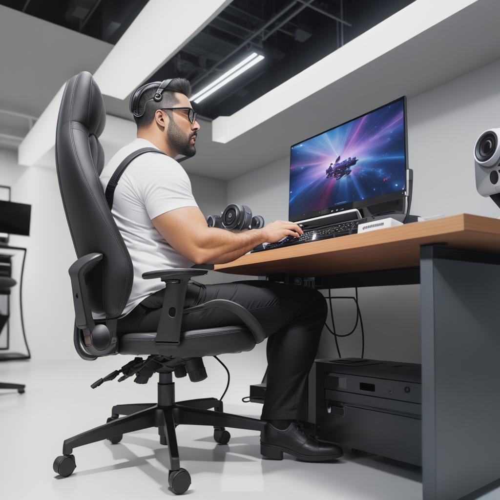  raccoon sitting in gaming chair front a computer on desktop, ((semi anthropomorphic)),(full body), tail, belly, sitting, fat, (chubby), (((white background))), solo, desktop, gaming chair, side view,  [[[clothes]]] hyperrealistic, full body, detailed clothing, highly detailed, cinematic lighting, stunningly beautiful, intricate, sharp focus, f/1. 8, 85mm, (centered image composition), (professionally color graded), ((bright soft diffused light)), volumetric fog, trending on instagram, trending on tumblr, HDR 4K, 8K