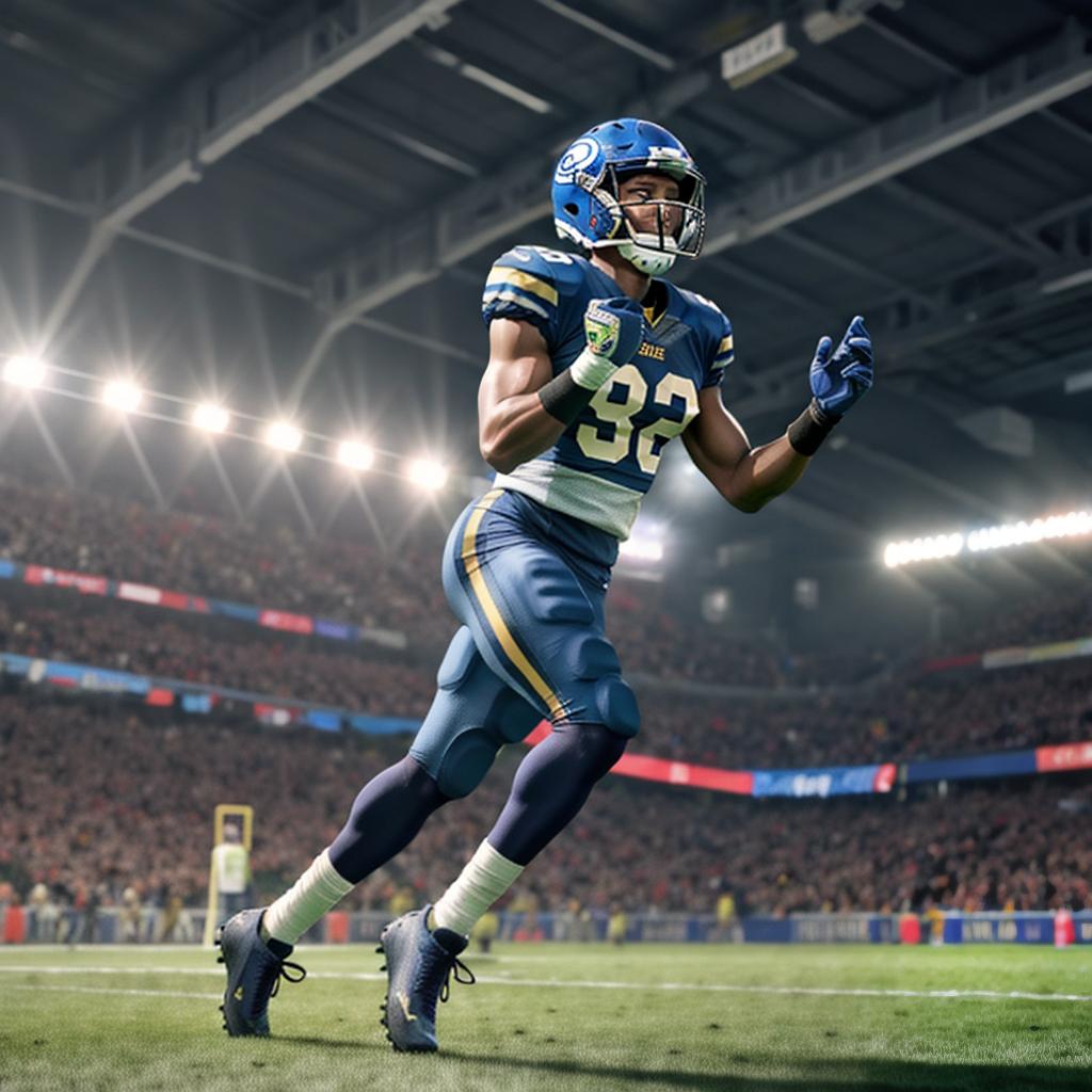  football hyperrealistic, full body, detailed clothing, highly detailed, cinematic lighting, stunningly beautiful, intricate, sharp focus, f/1. 8, 85mm, (centered image composition), (professionally color graded), ((bright soft diffused light)), volumetric fog, trending on instagram, trending on tumblr, HDR 4K, 8K