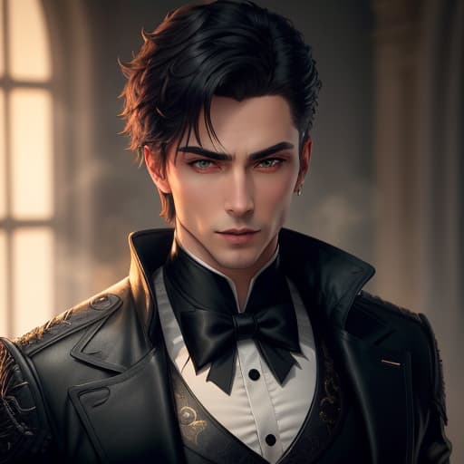  very attractive male vampire in with short hair, hyperrealistic, high quality, highly detailed, perfect lighting, intricate, sharp focus, f/1. 8, 85mm, (centered image composition), (professionally color graded), ((bright soft diffused light)), trending on instagram, HDR 4K, 8K