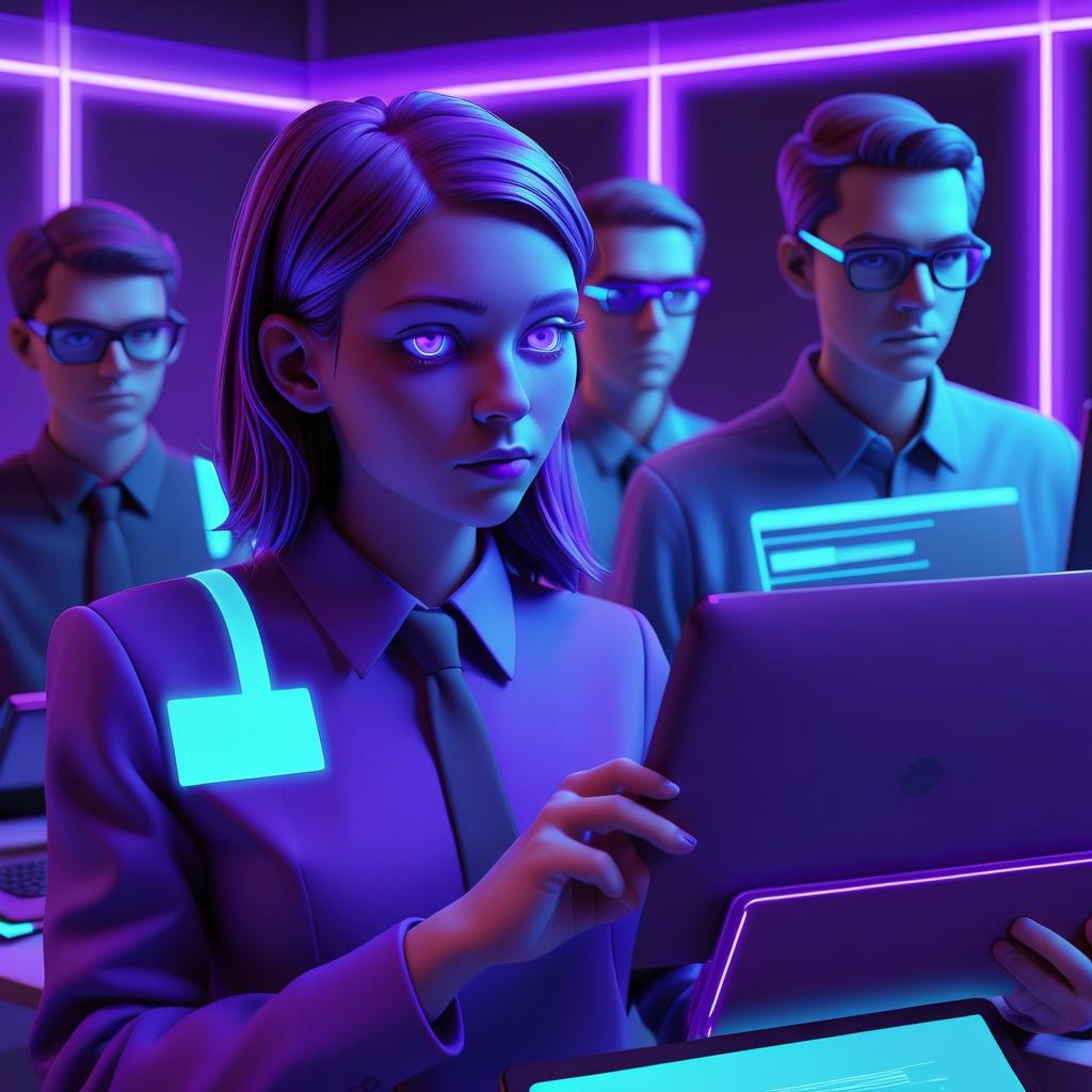  "Blue and purple neon, viewing resumes of people, technology, people, computers, selection, automation"