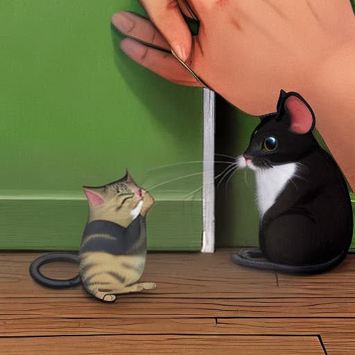  Cat catches mouse,