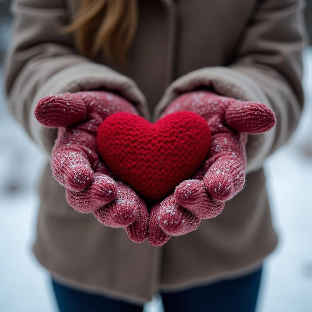  good quality, high quality, woman hands in winter gloves heart symbol