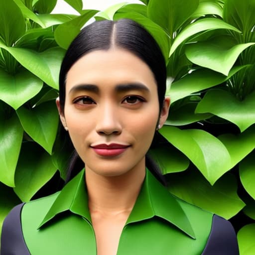  Human hybrid of plants with part green skin