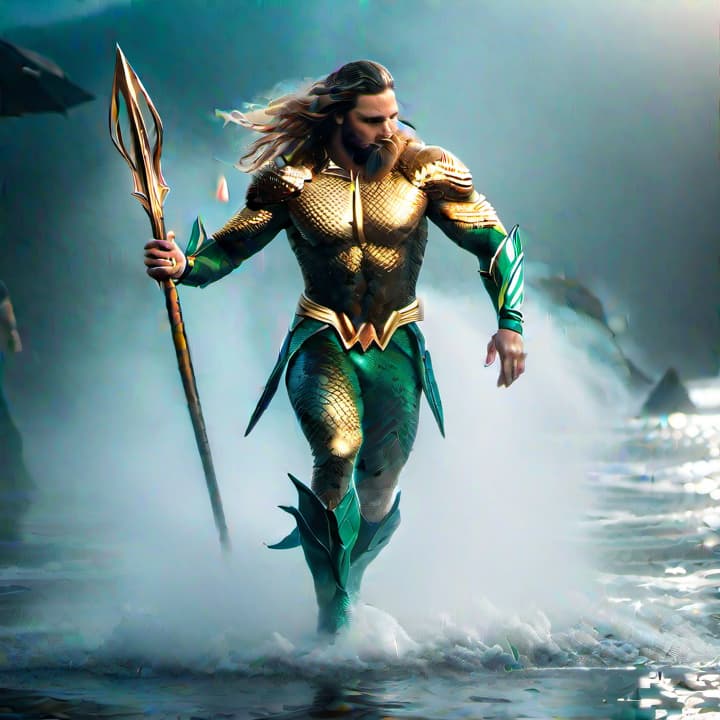  Aquaman is dancing hyperrealistic, full body, detailed clothing, highly detailed, cinematic lighting, stunningly beautiful, intricate, sharp focus, f/1. 8, 85mm, (centered image composition), (professionally color graded), ((bright soft diffused light)), volumetric fog, trending on instagram, trending on tumblr, HDR 4K, 8K