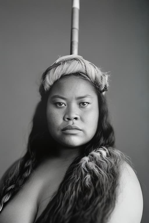 analog style Portrait of a Samoan woman in holding war club