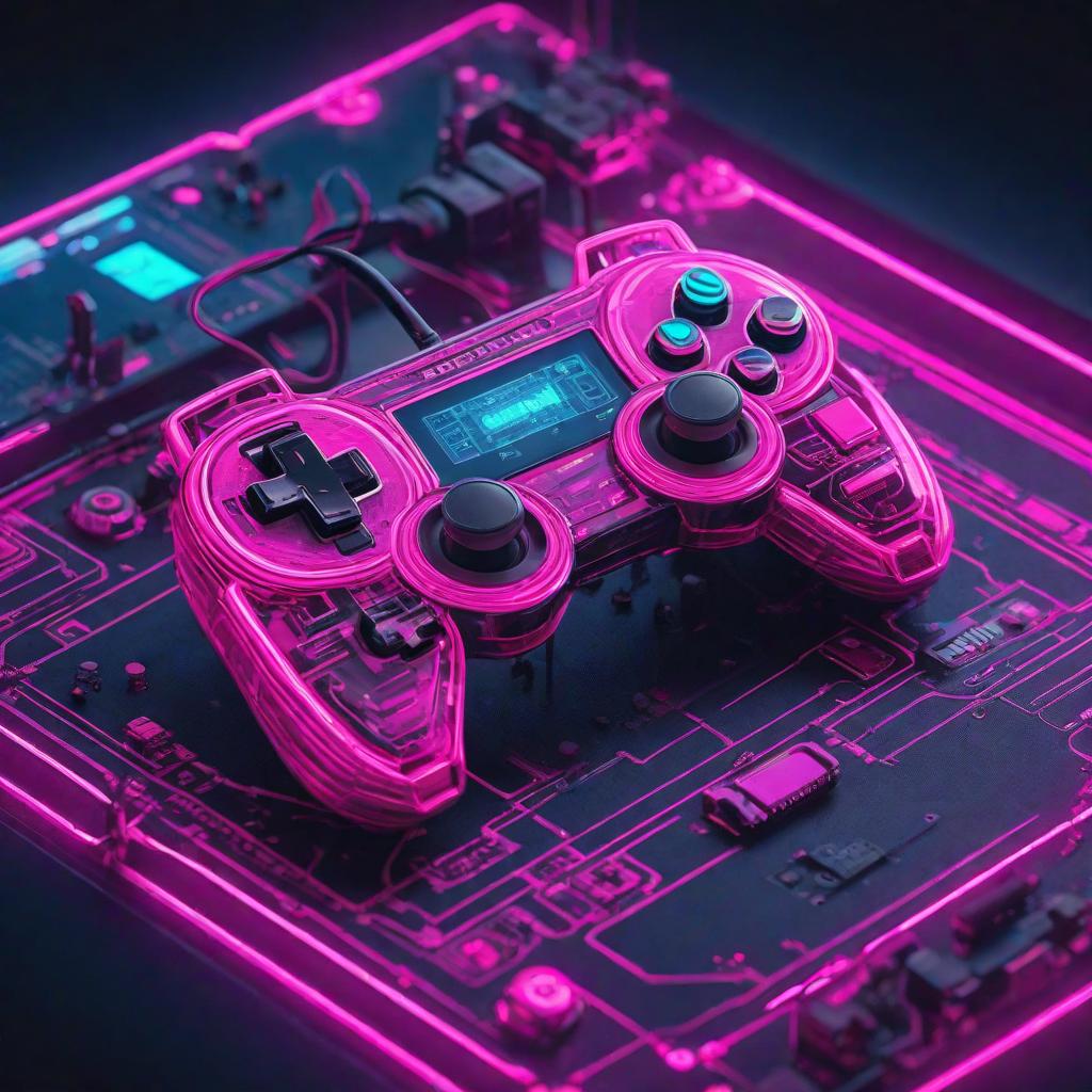  vintage gamepad, isometric plan, neon pink  cyberpunk style, cute, hyper detail, full HD hyperrealistic, full body, detailed clothing, highly detailed, cinematic lighting, stunningly beautiful, intricate, sharp focus, f/1. 8, 85mm, (centered image composition), (professionally color graded), ((bright soft diffused light)), volumetric fog, trending on instagram, trending on tumblr, HDR 4K, 8K