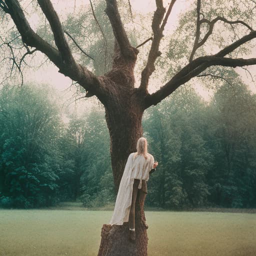 analog style a women on the tree