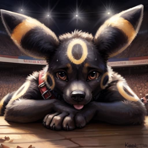  ((Umbreon)), , rear view, wide apart, covering face with hands, lying on back, (()), anatomically correct, gaping ,in the center of the stadium, (wearing a Pokemon trainer's cap), public humiliation, in front of witnesses, in the crowd ,knot, dog , feet towards the viewer, lying with his paws towards the viewer, penetration, public indecency, ,sperm in , , , tears, scaredy boy, tongue, ready to , after , sweat, tired, collar, cute,, , presenting , , s,, raised tail, paws,, best quality, shaded, extreme detail, highly detailed, ultradetailed, intricate, realistic, detailed background, hi res, realistic, photography \(artwork\), (by kenket), by ross t