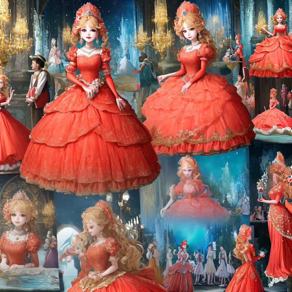  masterpiece, best quality,Extravagant coral colored princess ballgown adorned with pearls. The theme is festival of the sea.,