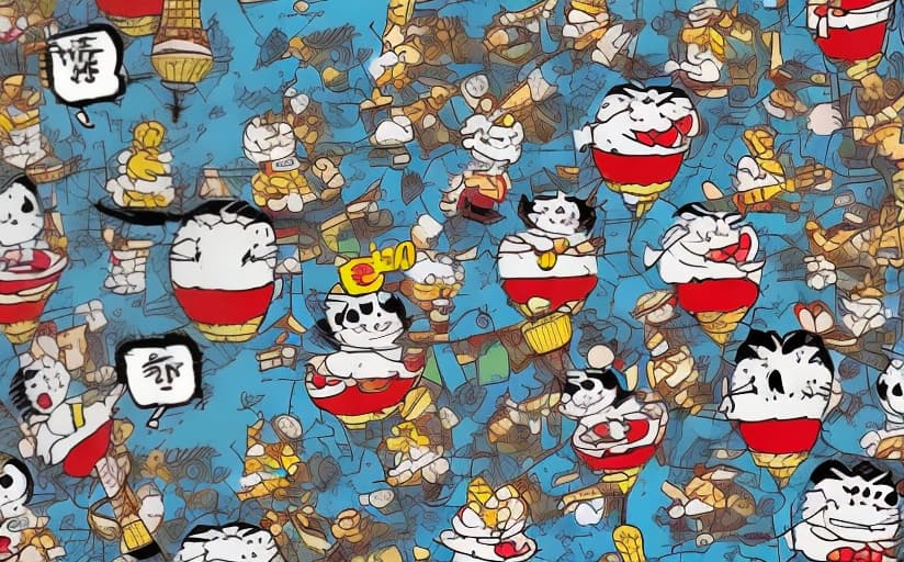 redshift style A retro comic strip of doraemon enjoying a Ice-cream on top of the Eiffel Tower