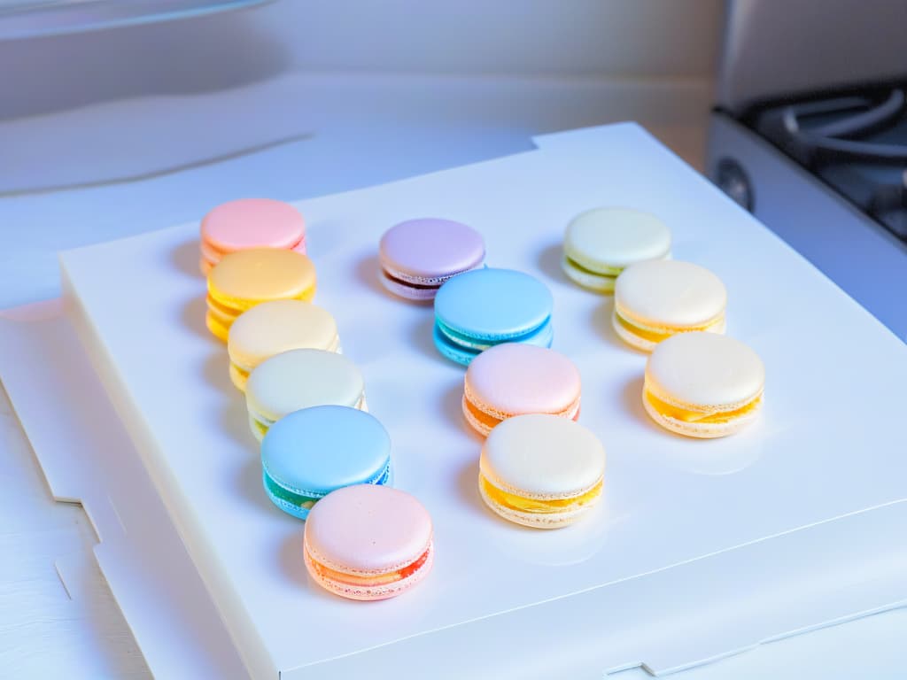  A sleek, modern induction stove glowing with blue light, adorned with a row of perfectly arranged colorful macarons in pastel hues, showcasing the precision and elegance of induction cooking in the world of creative pastrymaking. hyperrealistic, full body, detailed clothing, highly detailed, cinematic lighting, stunningly beautiful, intricate, sharp focus, f/1. 8, 85mm, (centered image composition), (professionally color graded), ((bright soft diffused light)), volumetric fog, trending on instagram, trending on tumblr, HDR 4K, 8K